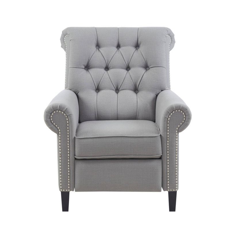 Elegant Gray Microfiber Recliner with Tufted Back and Bronze Nailhead Trim