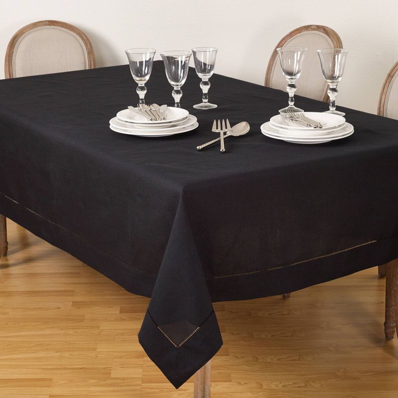 Black Hemstitch Border Polyester Tablecloth 70" x 104"