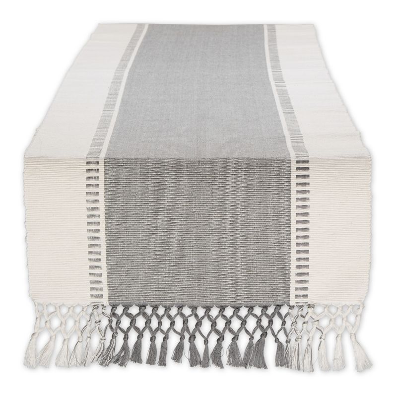 Cool Gray and White Cotton Dobby Stripe Table Runner 13x72