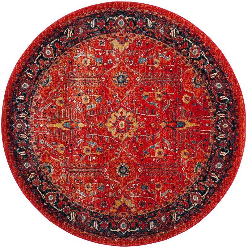 Hand-Knotted Red Synthetic Round Floral Area Rug