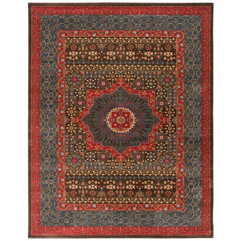 Navy and Red Synthetic Rectangular Persian Style Area Rug
