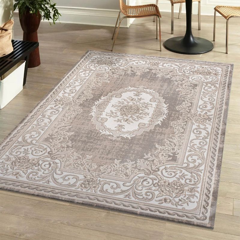 Handmade Reversible Medallion Gray/Ivory Synthetic Area Rug 5x8