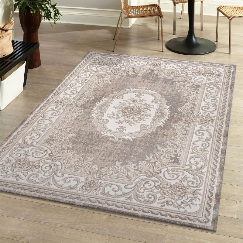 Handmade Reversible Gray/Ivory Medallion Synthetic 3x5 Area Rug