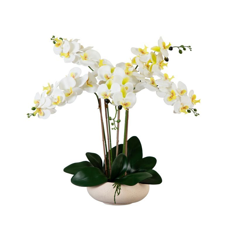 23" White and Yellow Artificial Orchid Arrangement in Ceramic Planter