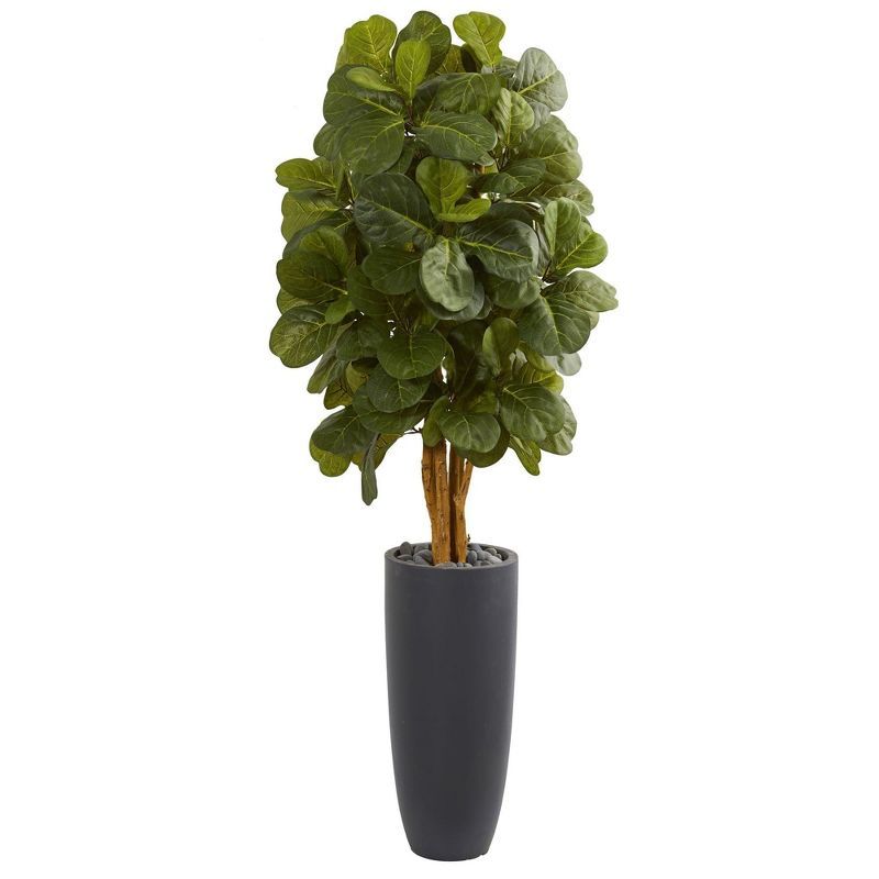 Elegant Silk Fiddle Leaf 68" Artificial Tree in Gray Planter