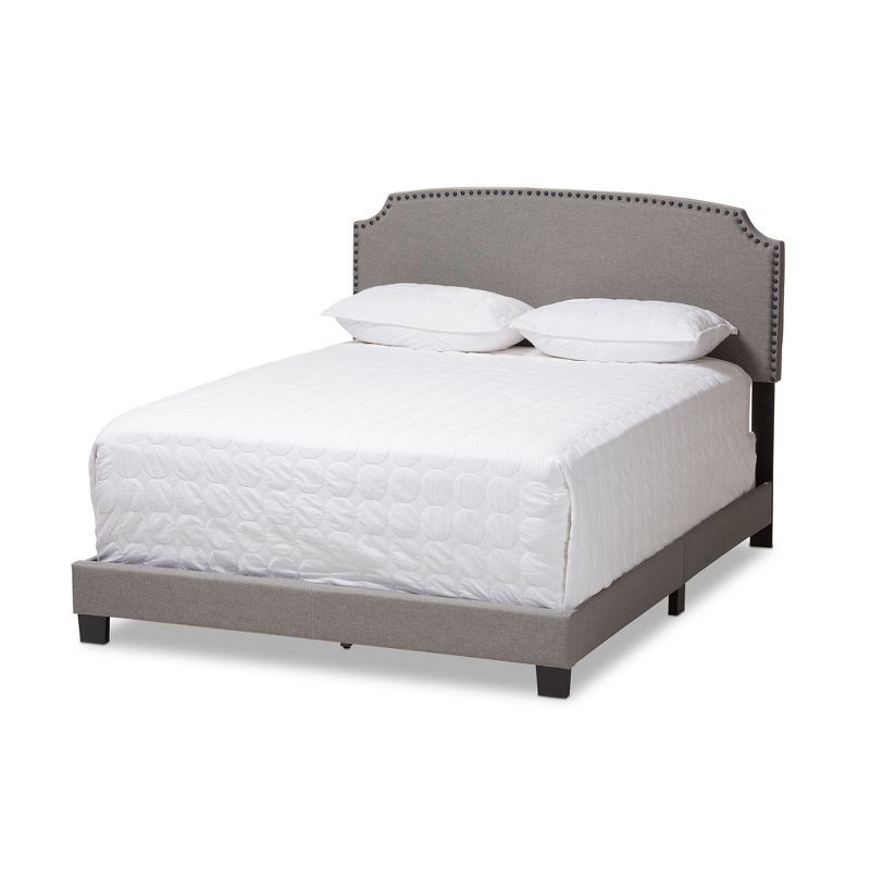 Odette Contemporary Light Beige Upholstered Queen Bed with Nailhead Trim