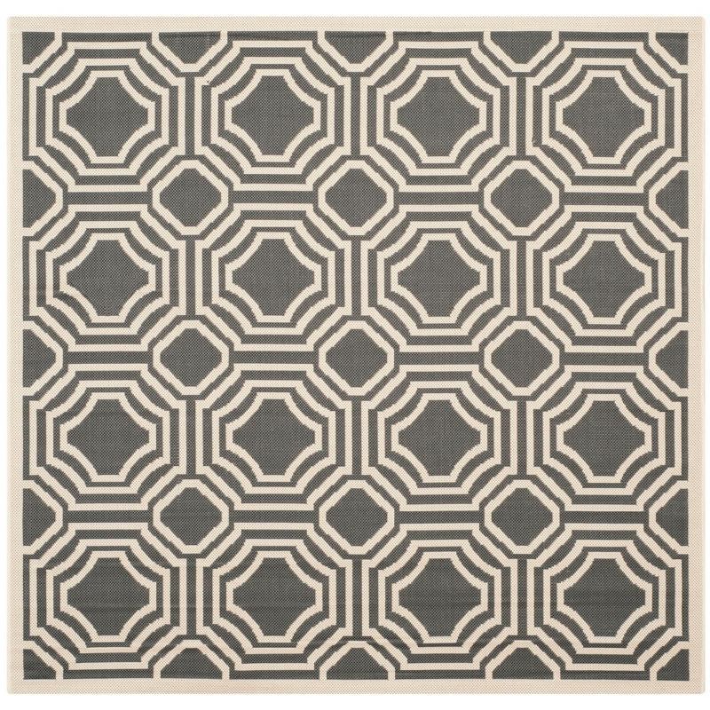 Anthracite and Beige Square Synthetic Area Rug, 5'