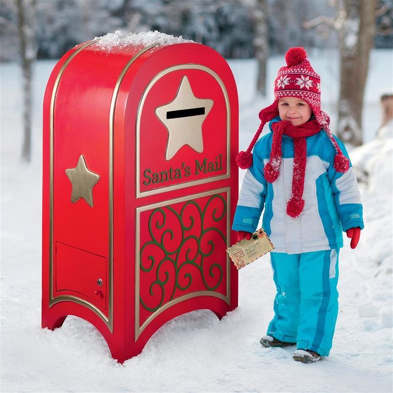 Santa's Red and Gold Holiday Mailbox with Lock