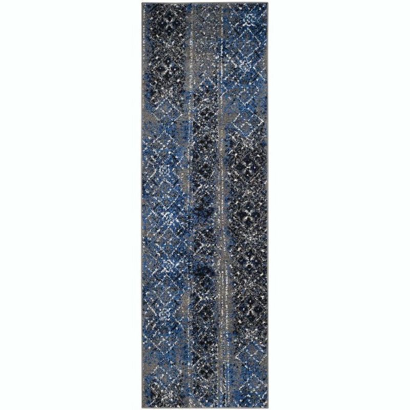 Blue and Silver Geometric Patterned Rectangular Area Rug