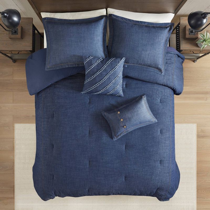 Blue Cotton King Bedspread Set with Button Detail