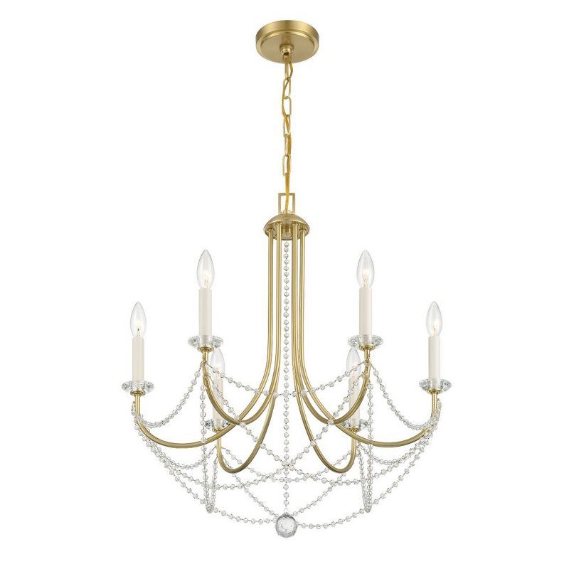 Aged Brass and Crystal 6-Light Chandelier