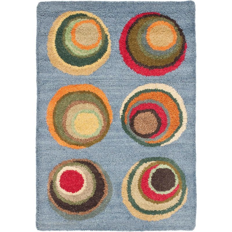 Handmade Blue and Multicolor Wool Tufted Area Rug