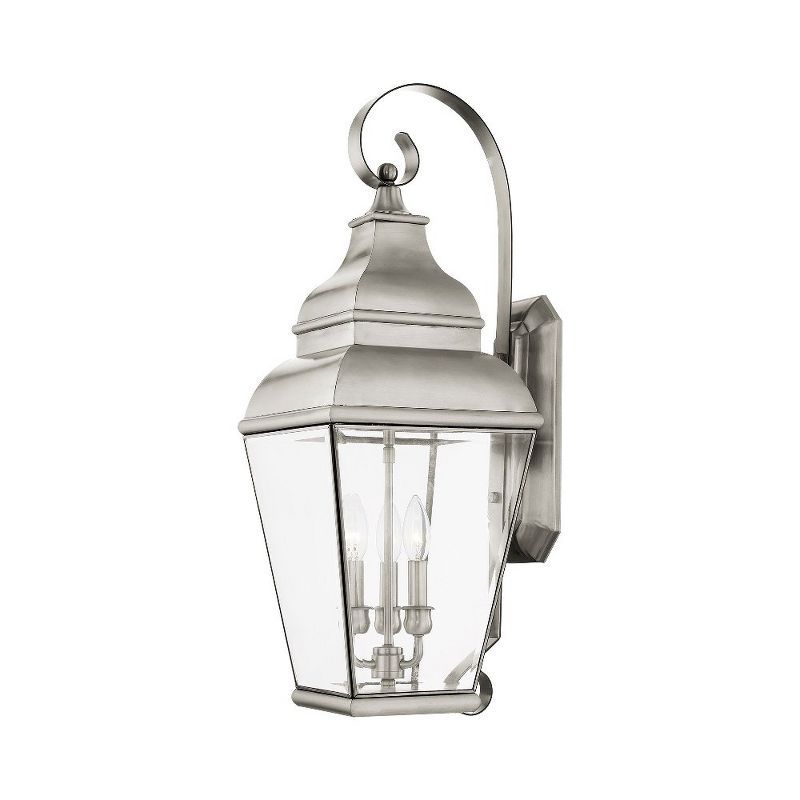 Exeter Brushed Nickel 3-Light Outdoor Wall Lantern with Clear Beveled Glass