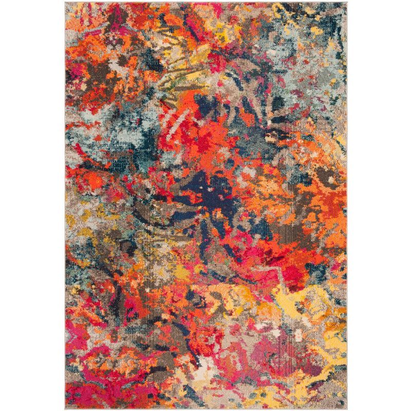 Colorful Abstract Blue and Orange Synthetic Area Rug