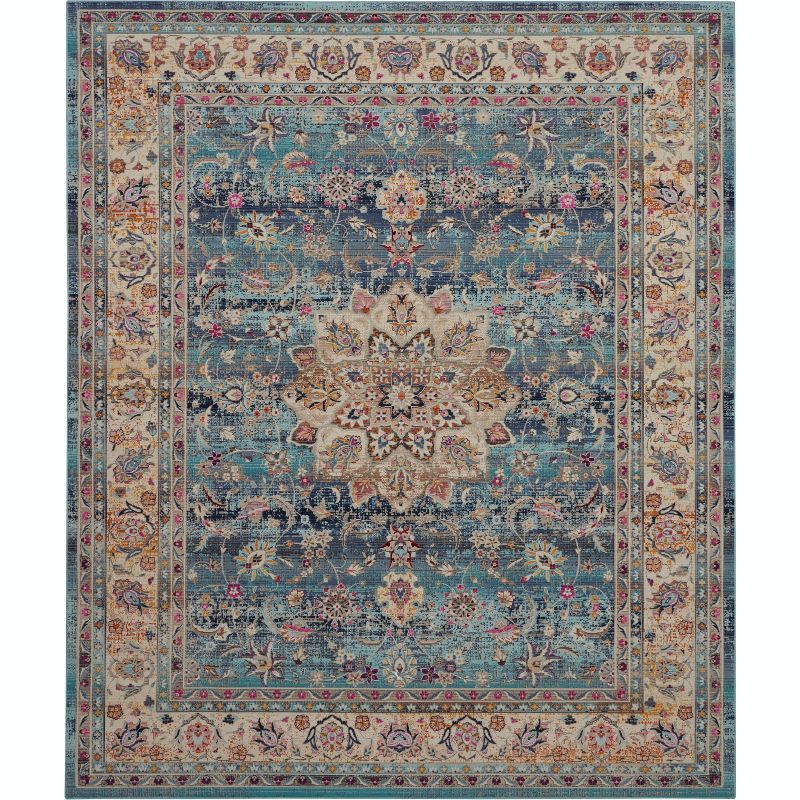 Elegant Vintage Kashan 8' x 10' Blue Synthetic Area Rug