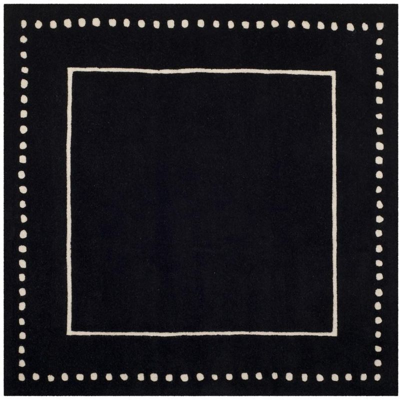 Black and Ivory Hand-Tufted Wool Square Area Rug, 3' x 3'