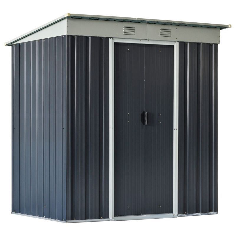Outsunny Black and White Steel Garden Storage Shed with Dual Locking Doors