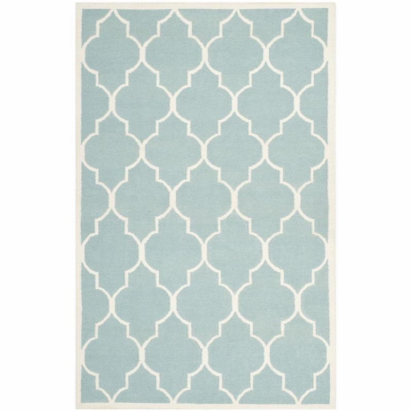 6' x 9' Light Blue/Ivory Geometric Wool Handmade Rug