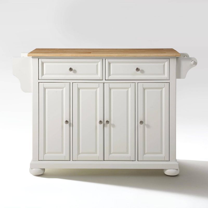 Alexandria Natural Wood Top White Kitchen Island with Storage