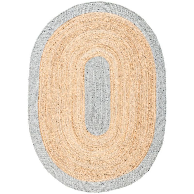 Gray and Natural Oval Braided Wool Cotton Rug 6' x 9'