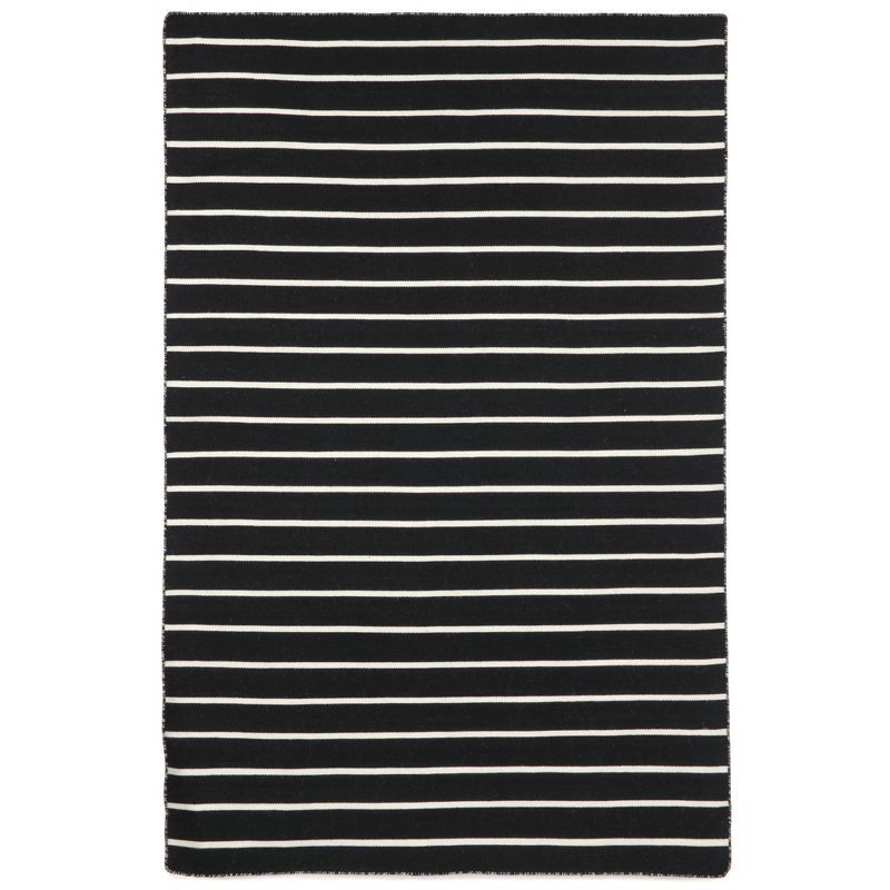 Sleek Serenity Black Stripe 5' x 7' Reversible Synthetic Rug