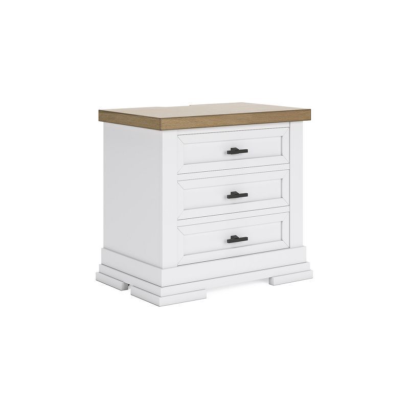 White and Beige 3-Drawer Nightstand with USB Ports