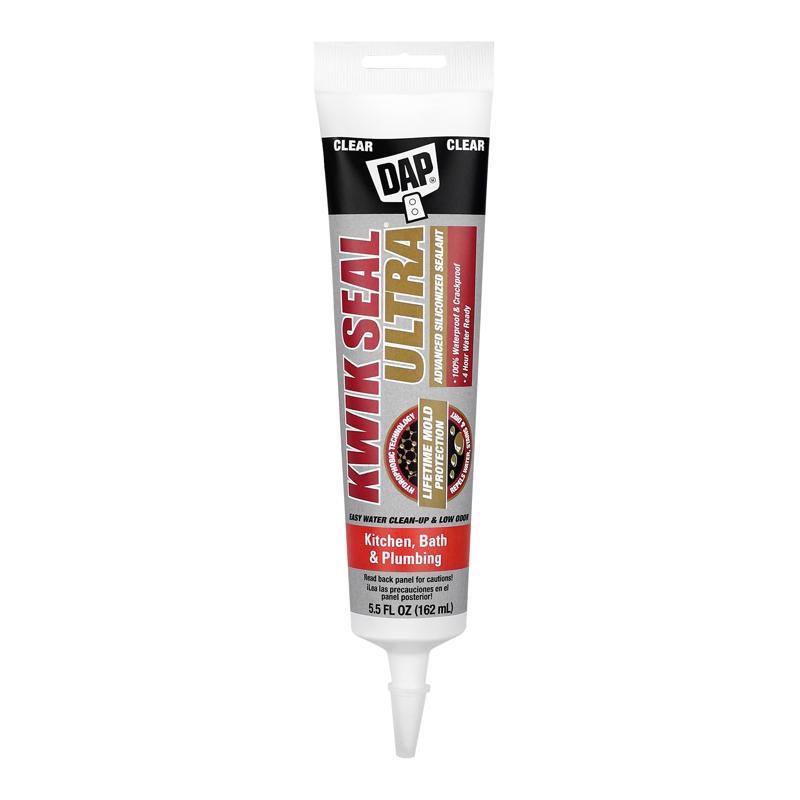 DAP Kwik Seal Ultra Clear Silicone Kitchen and Bath Caulk Sealant 5.5 oz