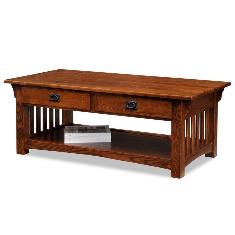 Mission Solid Oak Rectangular Coffee Table with Storage - Medium Oak