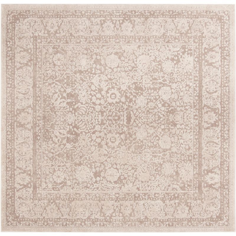 Beige Cream Floral Synthetic Square Area Rug 3'x3'