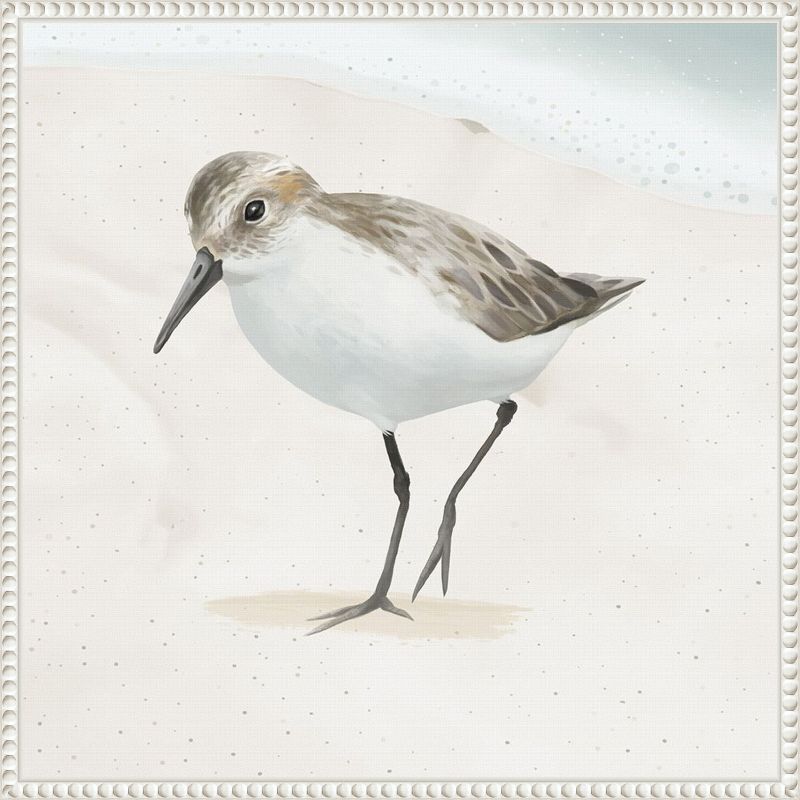 Beaded Framed Sandpiper Canvas Wall Art in Beige and White