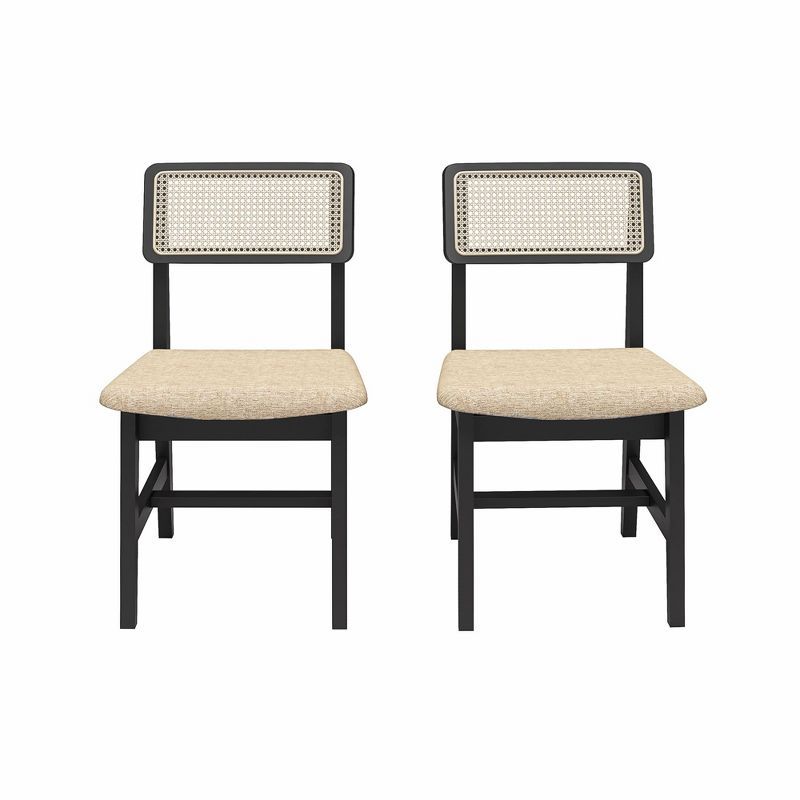 Cream and Black Wood Side Chair with Cane Backrest