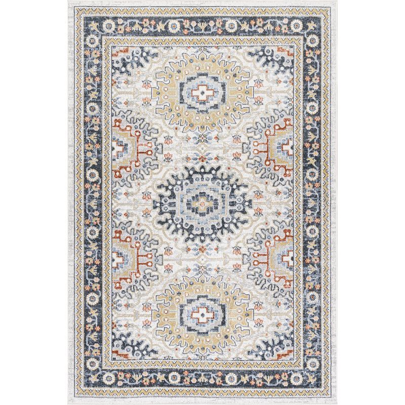 Blue Medallion Synthetic 8' x 10' Washable Area Rug