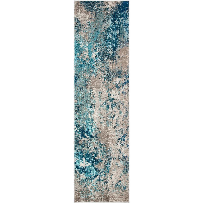 Metro-Mod Chic Blue/Grey Hand-Knotted Runner Rug - Easy Care 2'2" x 10'