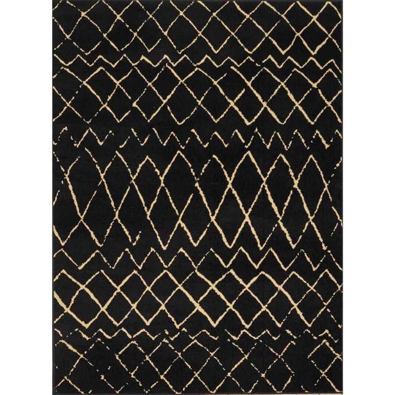 Modern Moroccan Black Synthetic 5'3" x 7'3" Rectangular Area Rug