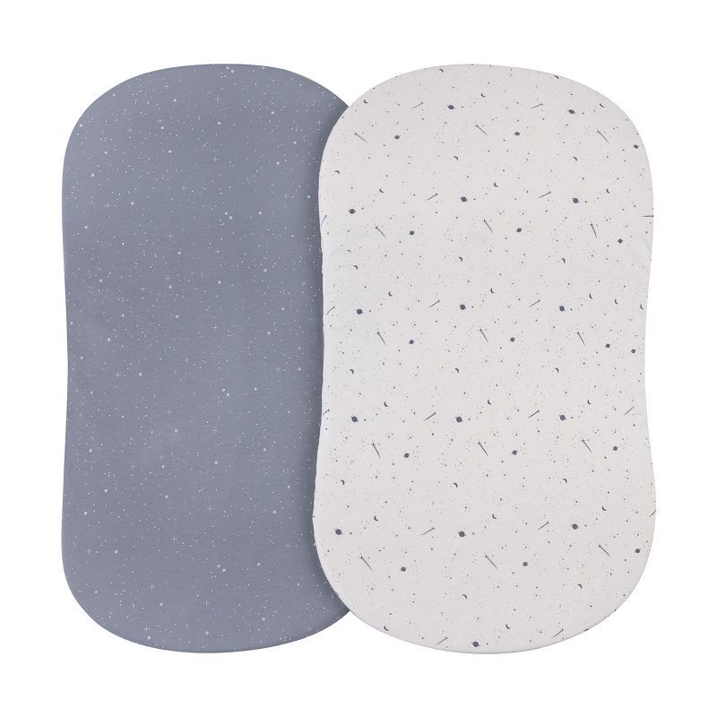 Blue and White Celestial Print Cotton Jersey Baby Bassinet Sheet Set