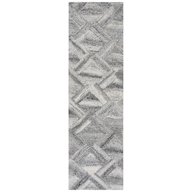 Grey and Black Abstract Wool and Viscose Runner Rug