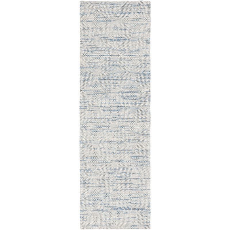 Light Blue and Beige Flat Woven Wool Rug, 2' 3" x 8'