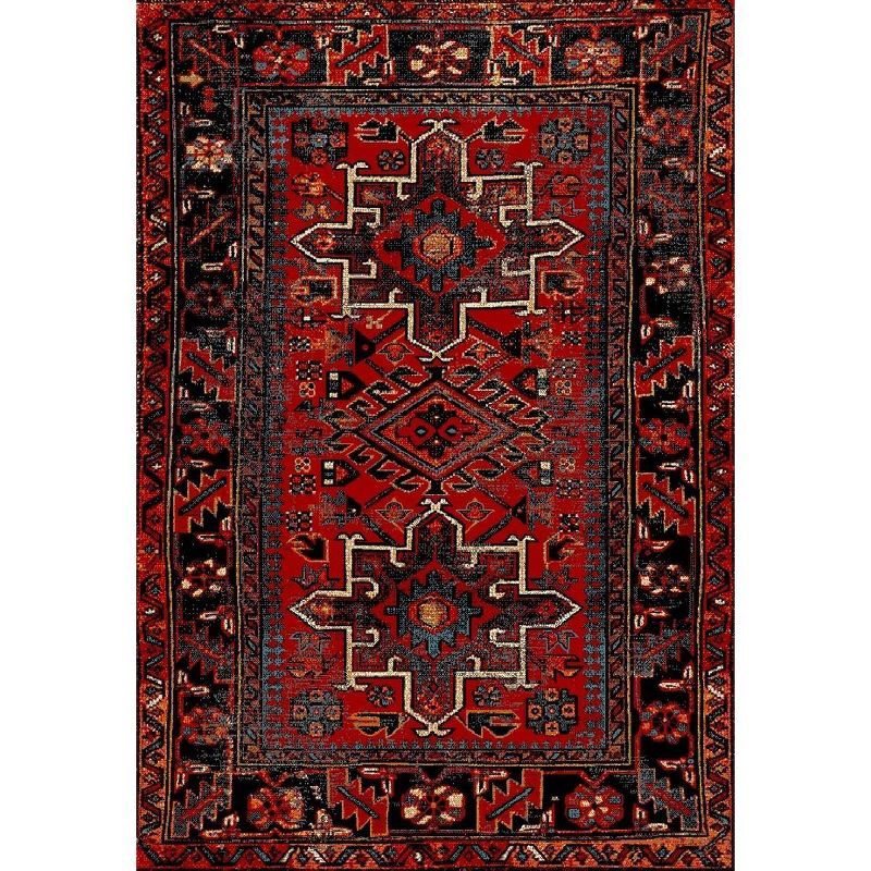 Antique Patina Red Synthetic Rectangular Area Rug