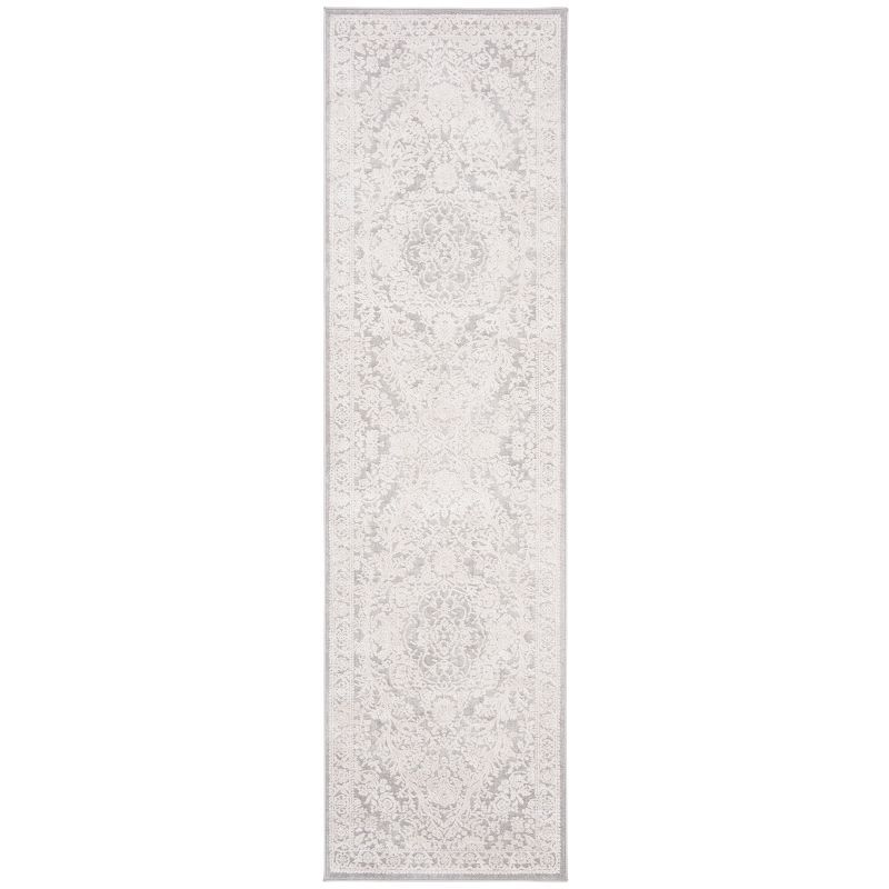 Light Grey and Cream Floral Hand-knotted Runner Rug