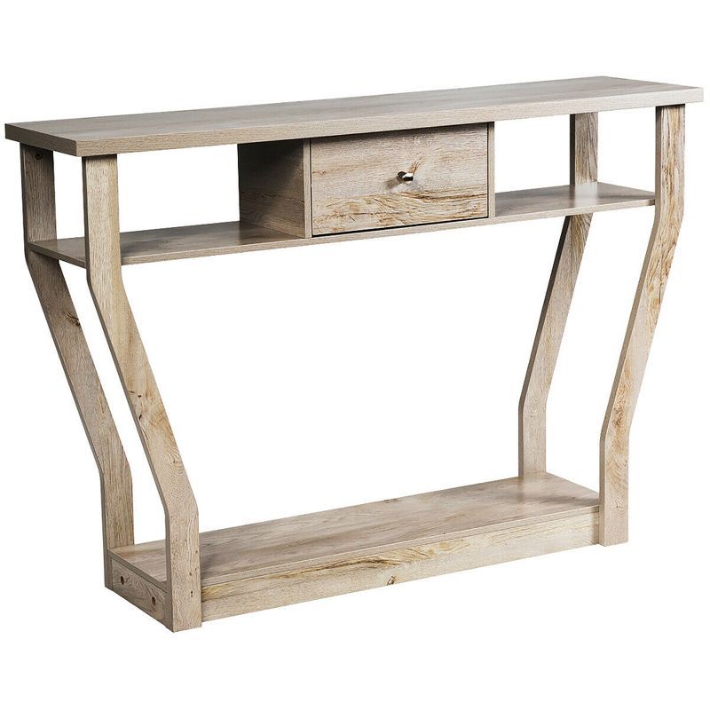 Gray Wash MDF Console Table with Drawer and Shelves