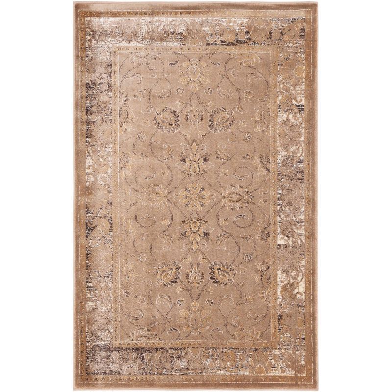 Taupe Rectangular Viscose Vintage Area Rug