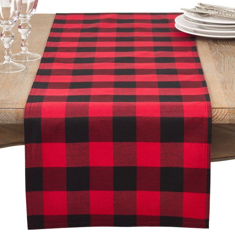 Red and Black Cotton-Poly Buffalo Plaid Table Runner