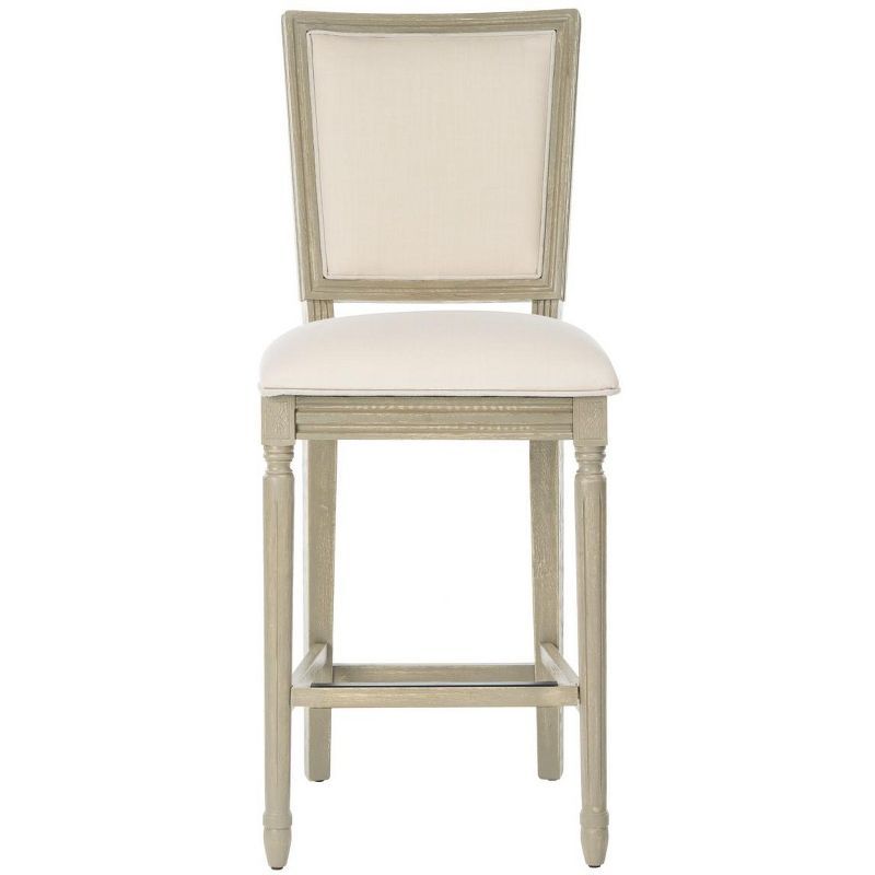 Light Beige Upholstered Carved Wood Bar Stool Set