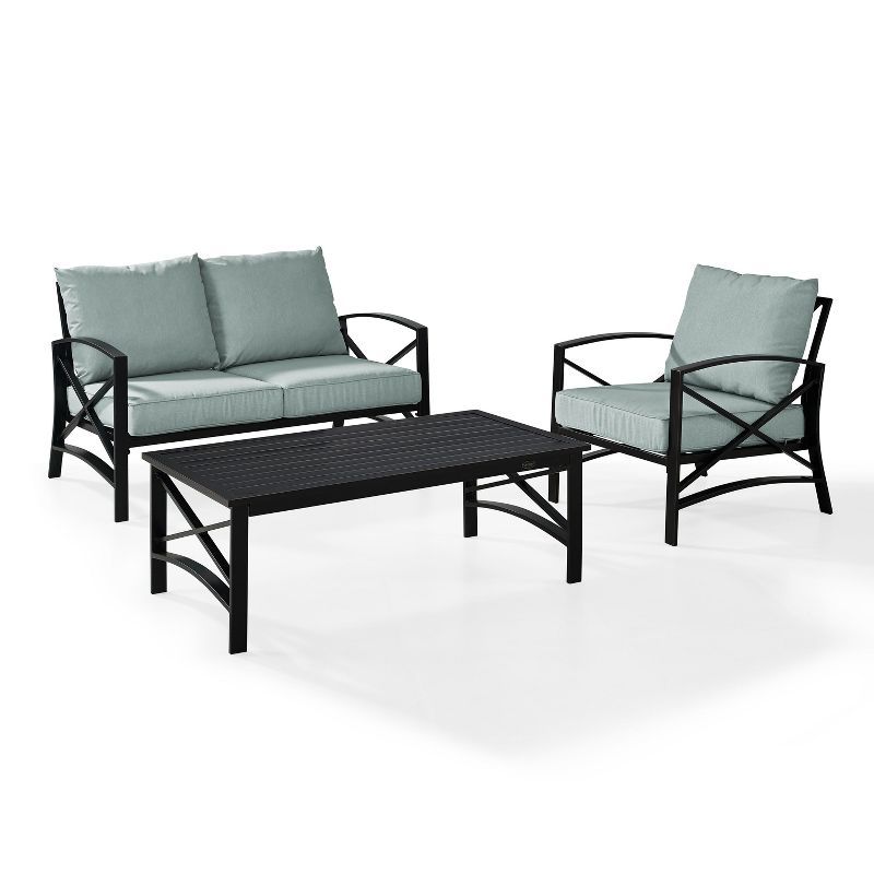 Kaplan 3-Piece Steel Outdoor Seating Set with Cushions