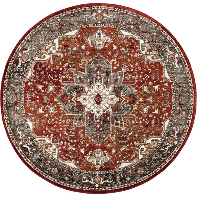 Herat Red and Ivory Round Oriental Synthetic Area Rug