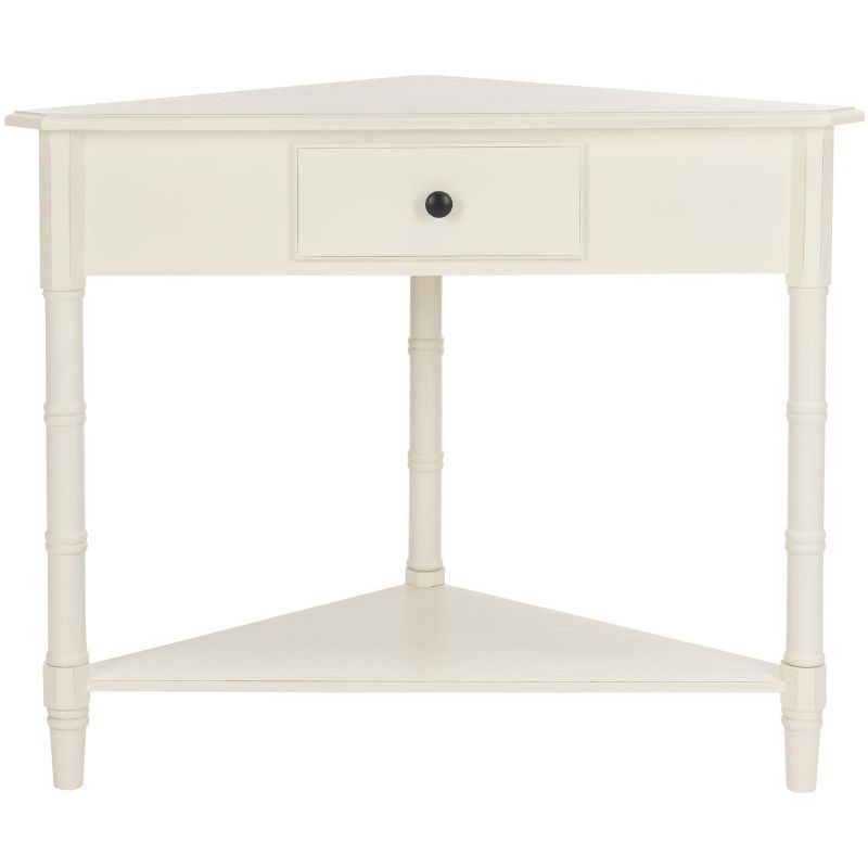 White Triangular Wood Corner Desk with Storage