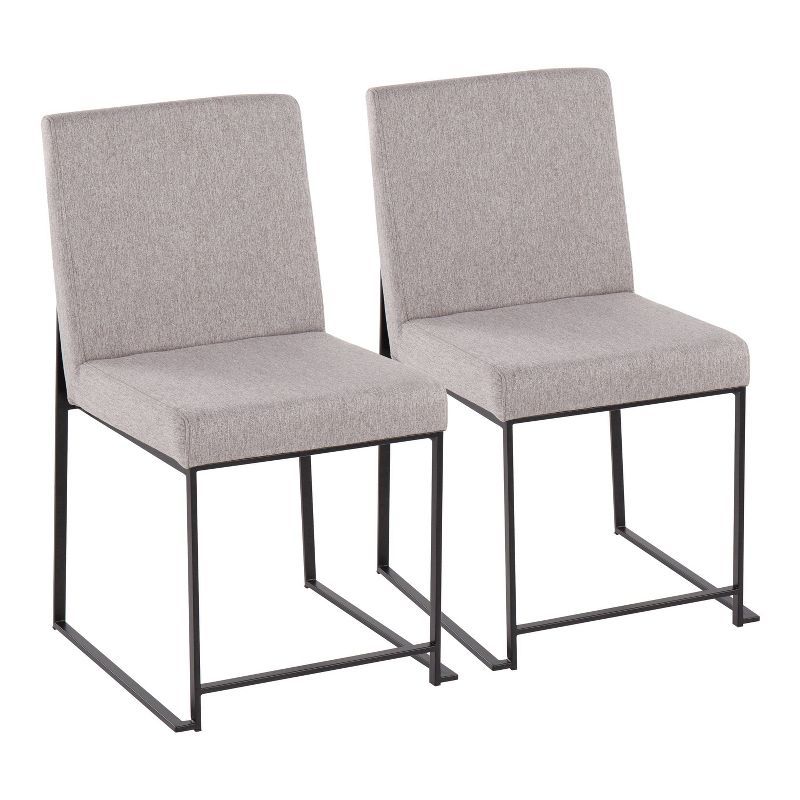 Fuji High Back Upholstered Dining Chair in Light Grey and Black Steel