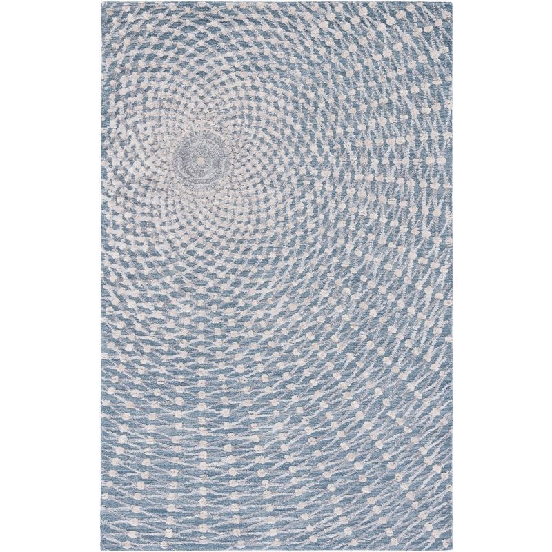 Claude Geometric Blue and Beige Wool 4' x 6' Area Rug