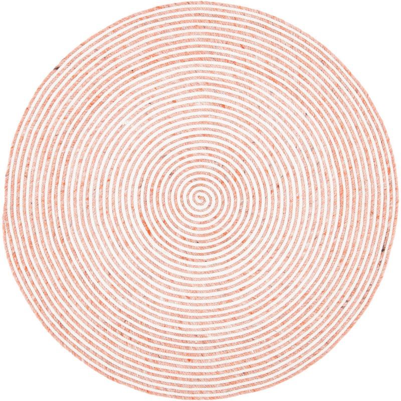 Handwoven Red and Ivory Wool Round Braided Area Rug, 3' x 3'