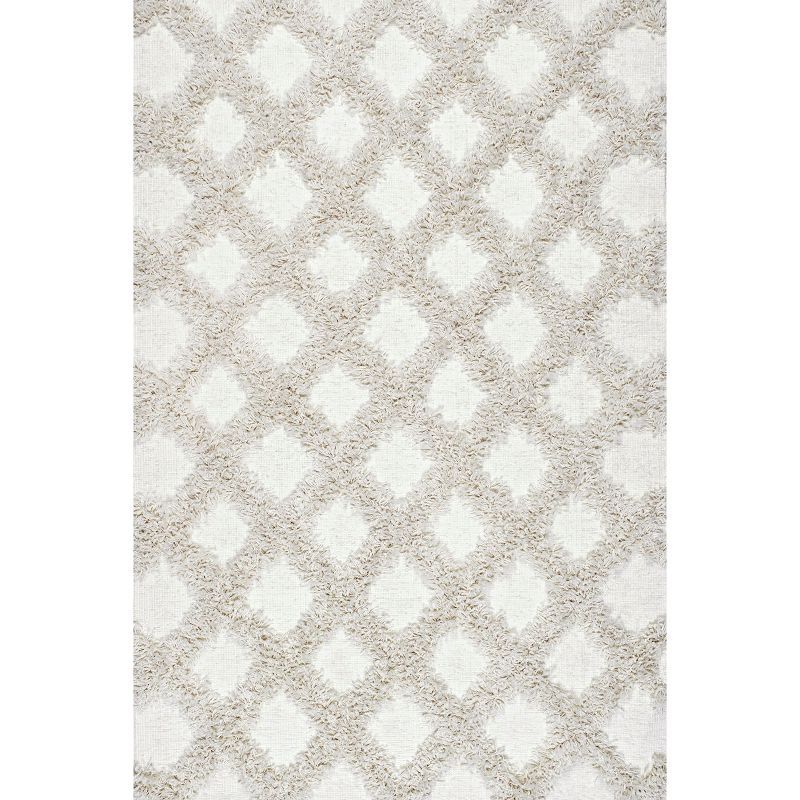 Ivory Diamond Trellis Ultra Soft Shag Area Rug 6'7" x 9'